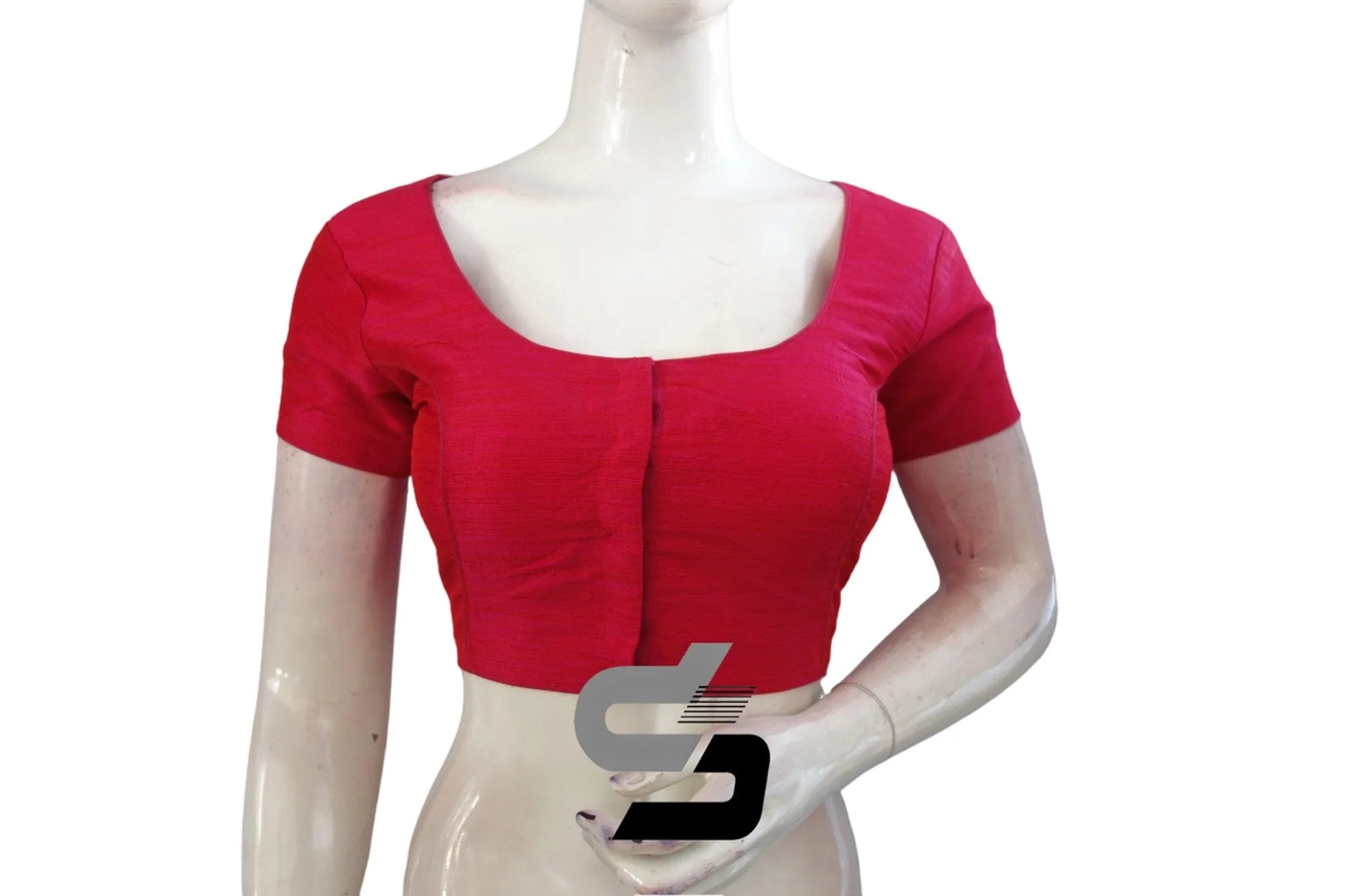A Perfect Fit for Every Occasion, Pink Color Plain Silk Readymade Saree Blouse With Short Sleeves - D3blouses
