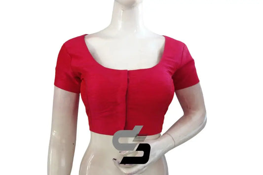 A Perfect Fit for Every Occasion, Pink Color Plain Silk Readymade Saree Blouse With Short Sleeves - D3blouses