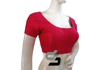 A Perfect Fit for Every Occasion, Pink Color Plain Silk Readymade Saree Blouse With Short Sleeves - D3blouses