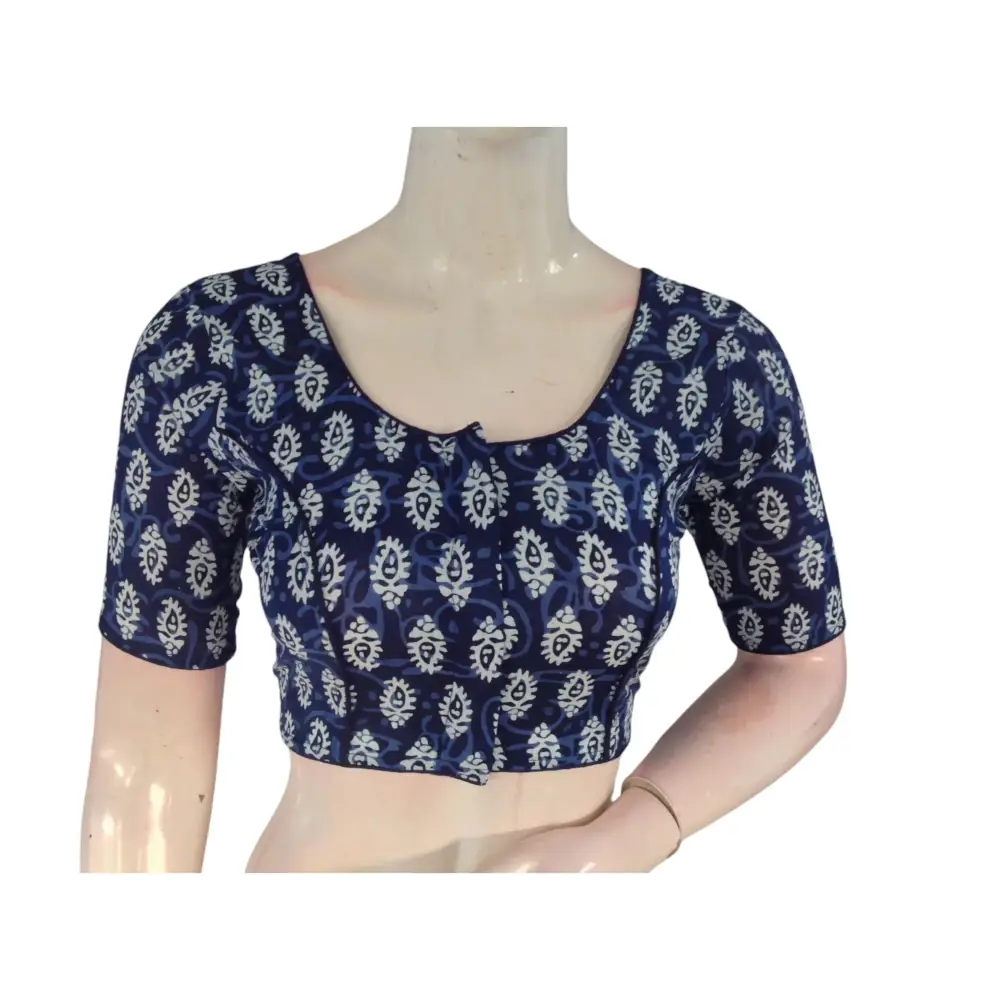 A Royal Touch : Blue Color Cotton Readymade Saree Blouse - D3blouses