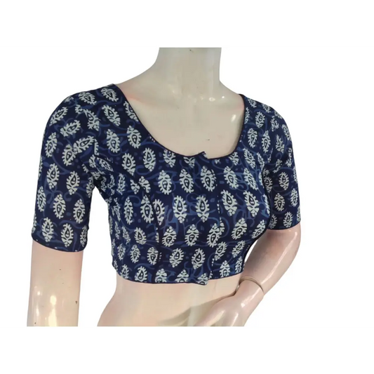 A Royal Touch : Blue Color Cotton Readymade Saree Blouse - D3blouses