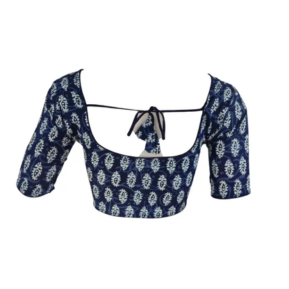 A Royal Touch : Blue Color Cotton Readymade Saree Blouse - D3blouses