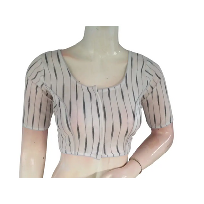 A Versatile Classic : Cream Cotton Readymade Saree Blouse - D3blouses