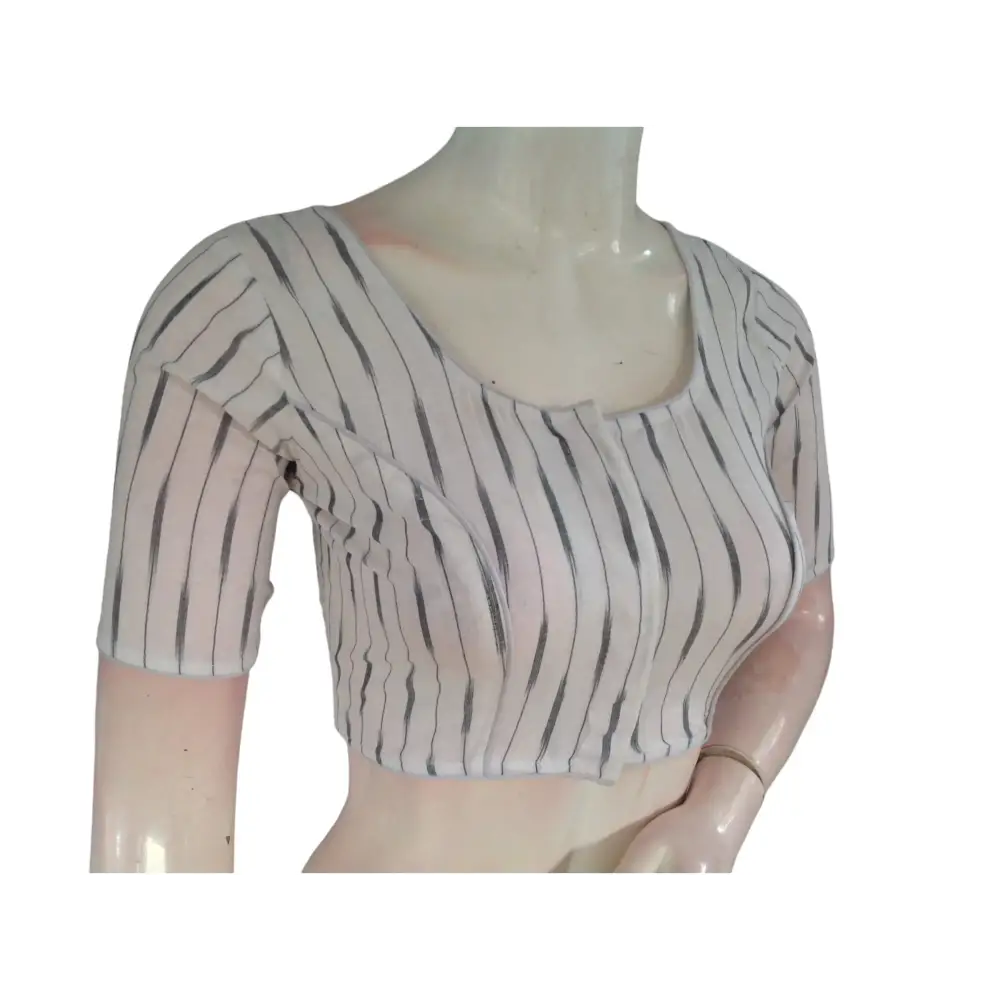 A Versatile Classic : Cream Cotton Readymade Saree Blouse - D3blouses