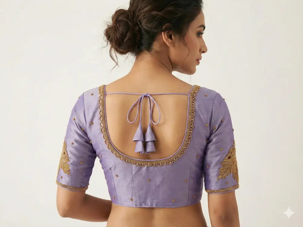 Aari Work Tissue Silk Readymade Blouse - Custom Colors (Princess Cut) Readymade Blouse