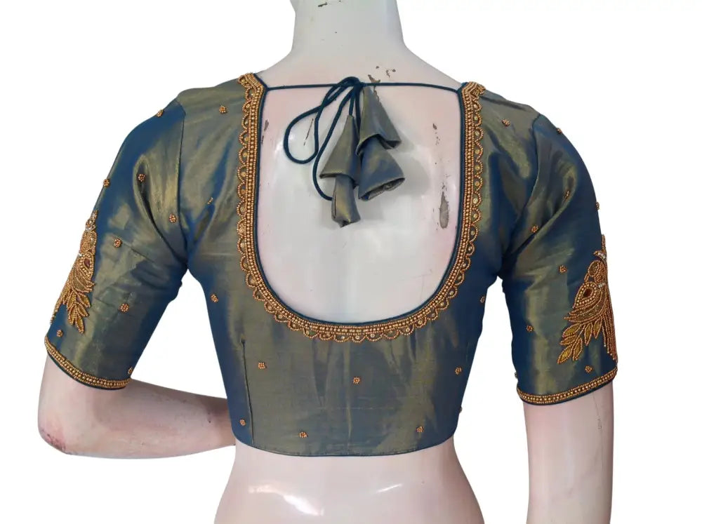 Aari Work Tissue Silk Readymade Blouse - Custom Colors (Princess Cut) Readymade Blouse