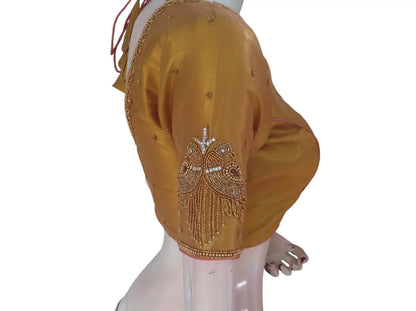 Aari Work Tissue Silk Readymade Blouse - Custom Colors (Princess Cut) Readymade Blouse