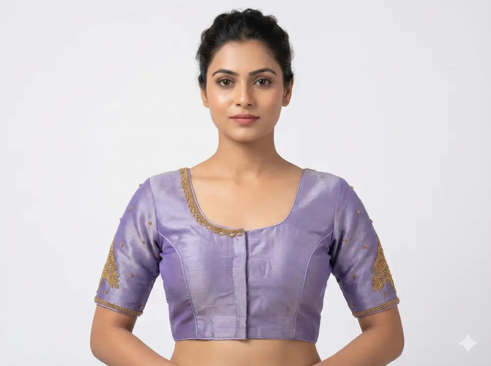 Aari Work Tissue Silk Readymade Blouse - Custom Colors (Princess Cut) Readymade Blouse