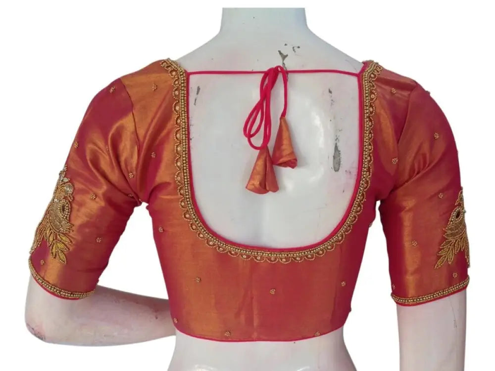 Aari Work Tissue Silk Readymade Blouse - Custom Colors (Princess Cut) Readymade Blouse