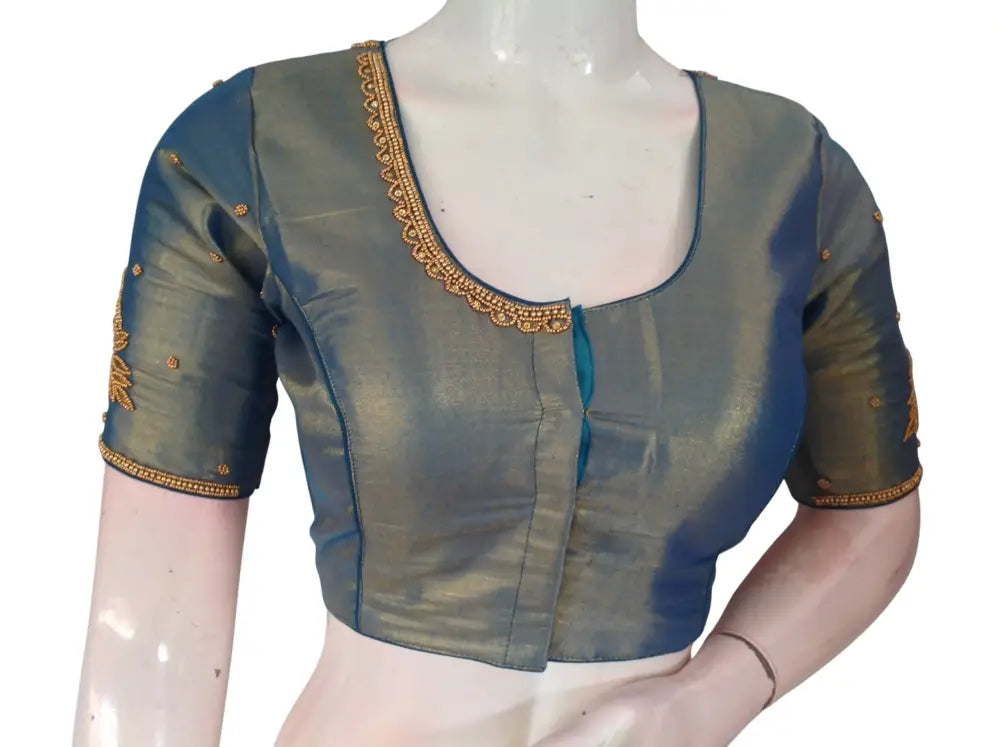 Aari Work Tissue Silk Readymade Blouse - Custom Colors (Princess Cut) Readymade Blouse