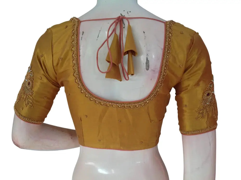 Aari Work Tissue Silk Readymade Blouse - Custom Colors (Princess Cut) Readymade Blouse