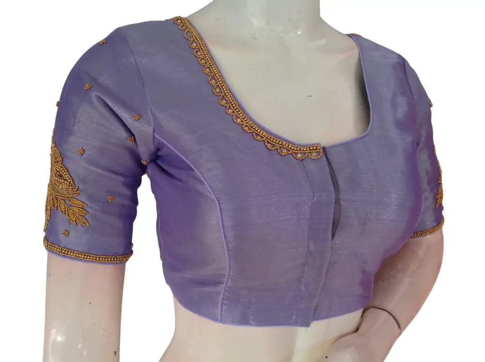 Aari Work Tissue Silk Readymade Blouse - Custom Colors (Princess Cut) Readymade Blouse - Lavender / 34