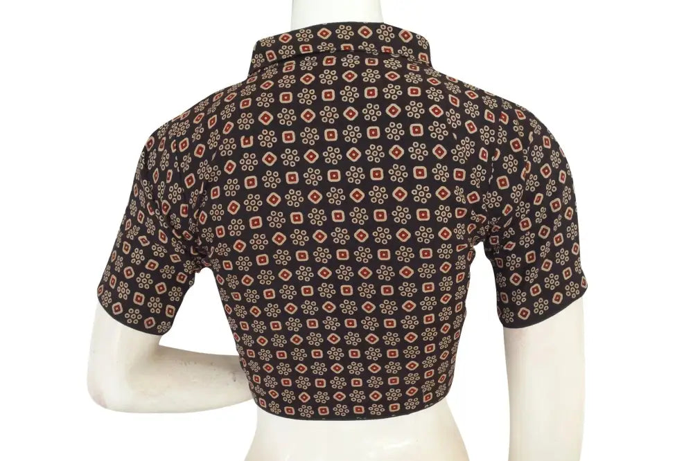Ajrakh Cotton Hand Blocked Indian Saree Readymade Blouse - D3blouses
