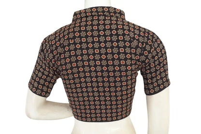 Ajrakh Cotton Hand Blocked Indian Saree Readymade Blouse - D3blouses