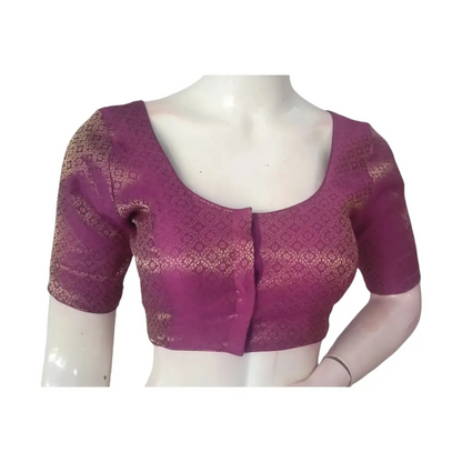 Amethyst Elegance: Brocade Silk Readymade Saree Blouse - D3blouses