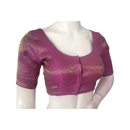 Amethyst Elegance: Brocade Silk Readymade Saree Blouse - D3blouses