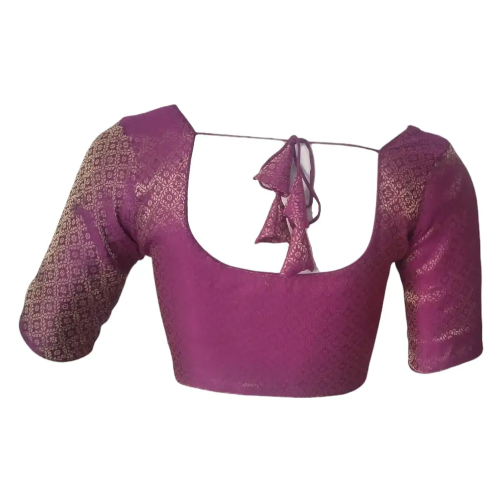Amethyst Elegance: Brocade Silk Readymade Saree Blouse - D3blouses