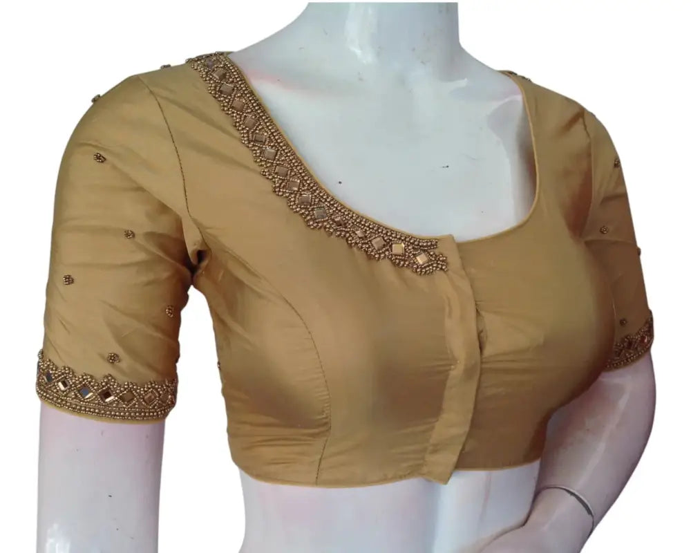 Artisan Gold Mirror Aari Work Silk Blouse - Wedding & Festive Wear - D3blouses