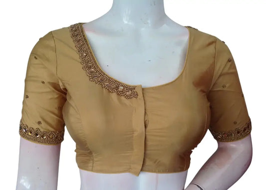 Artisan Gold Mirror Aari Work Silk Blouse - Wedding & Festive Wear - D3blouses