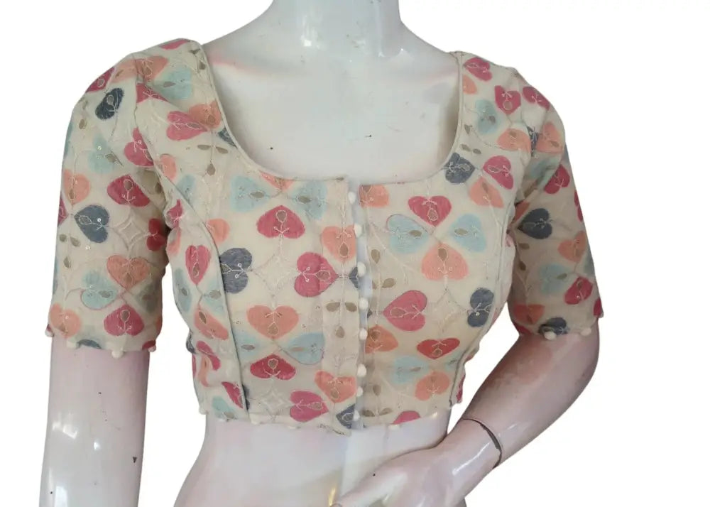 Artisan Khadi Cotton Readymade Blouse: Sequined & Embroidered - D3blouses