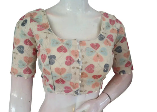 Artisan Khadi Cotton Readymade Blouse: Sequined & Embroidered - D3blouses