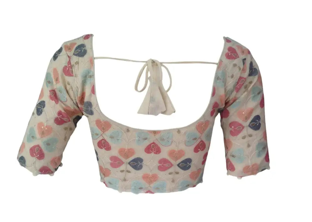 Artisan Khadi Cotton Readymade Blouse: Sequined & Embroidered - D3blouses