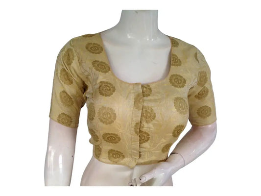 Banana Gold Color Brocade Readymade Saree Blouse, Indian Silk Saree Blouse - D3blouses