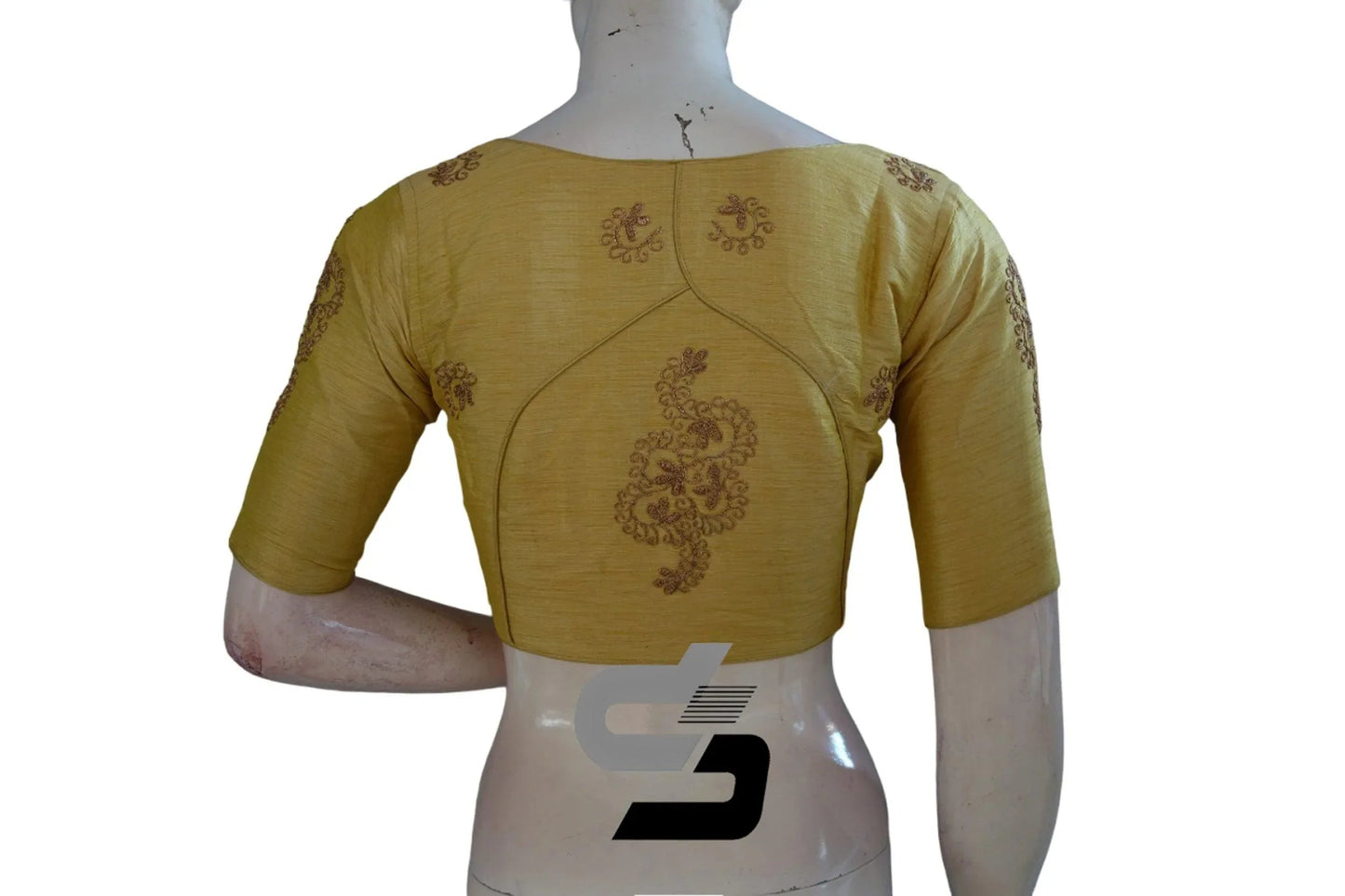 Banana Gold High Neck Designer Embroidered Saree Blouses: Embrace Elegance, Shop Now - D3blouses