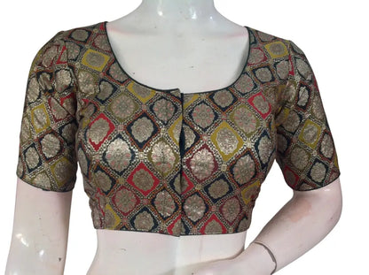 Banarasi Brocade Art Silk Readymade Blouse - Assorted Festive Colors (Princess Cut) Readymade Blouse - Green / 36