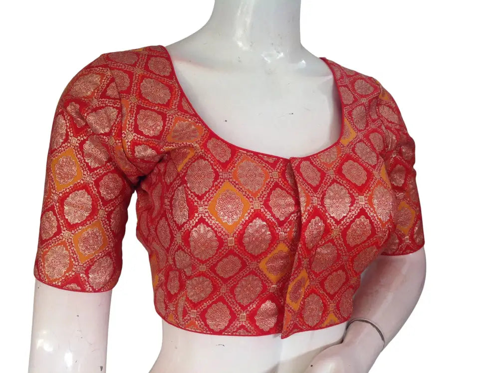Banarasi Brocade Art Silk Readymade Blouse - Assorted Festive Colors (Princess Cut) Readymade Blouse - Red / 34
