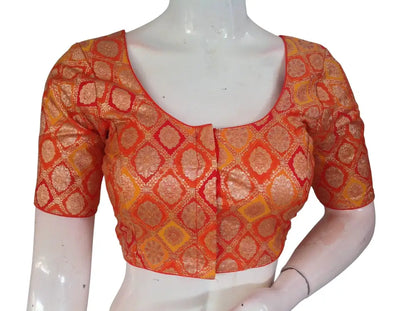 Banarasi Brocade Art Silk Readymade Blouse - Assorted Festive Colors (Princess Cut) Readymade Blouse - Orange / 34