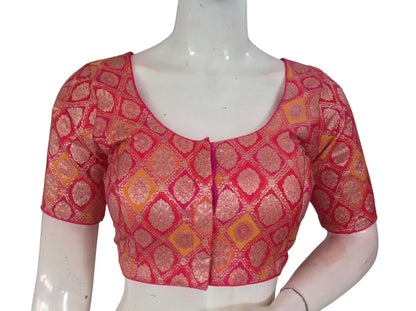 Banarasi Brocade Art Silk Readymade Blouse - Assorted Festive Colors (Princess Cut) Readymade Blouse - Pink / 36