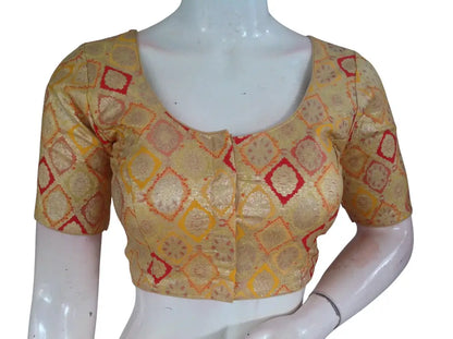 Banarasi Brocade Art Silk Readymade Blouse - Assorted Festive Colors (Princess Cut) Readymade Blouse - Gold / 36