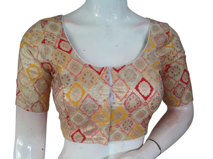Banarasi Brocade Art Silk Readymade Blouse - Assorted Festive Colors (Princess Cut) Readymade Blouse - off white / 34
