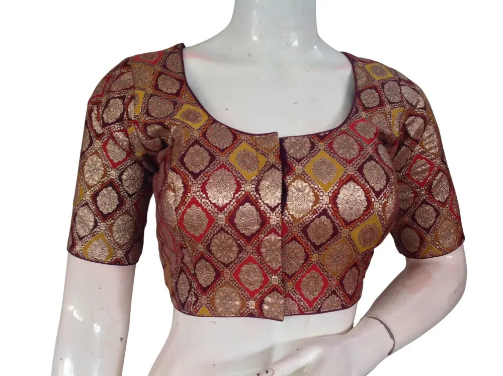 Banarasi Brocade Art Silk Readymade Blouse - Assorted Festive Colors (Princess Cut) Readymade Blouse - Brown / 34