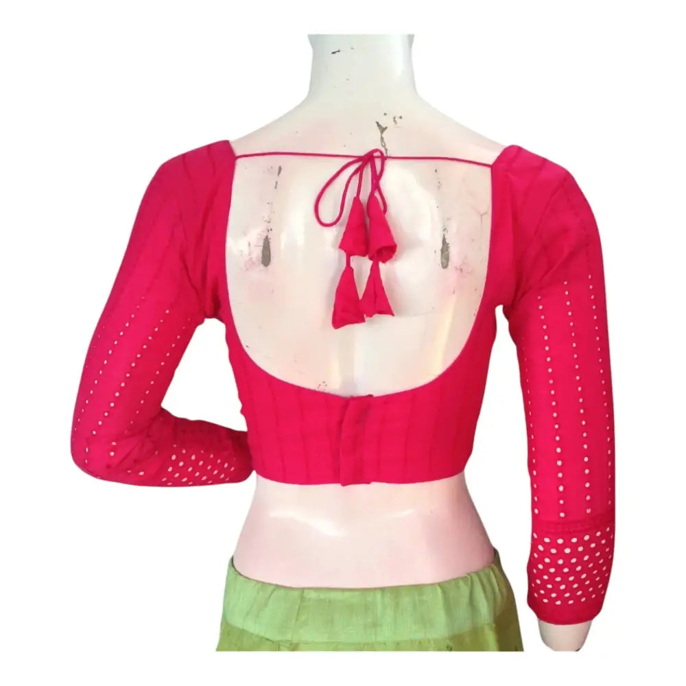 Beautiful Pink Hakoba Cotton Bracelet Sleeve Readymade Saree Blouse - D3blouses