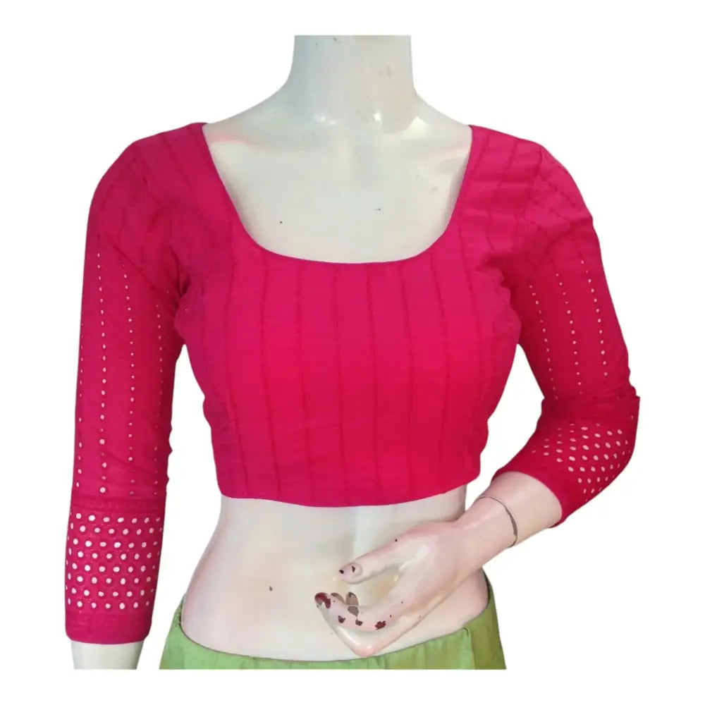 Beautiful Pink Hakoba Cotton Bracelet Sleeve Readymade Saree Blouse - D3blouses