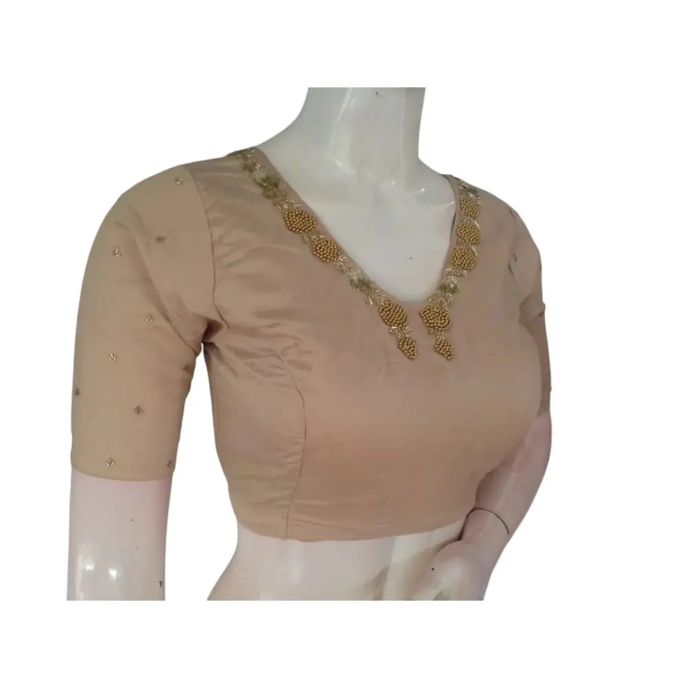 Beige Beauty: A Ready-to-Wear Handcrafted Designer Partywear Readymade Blouse - D3blouses