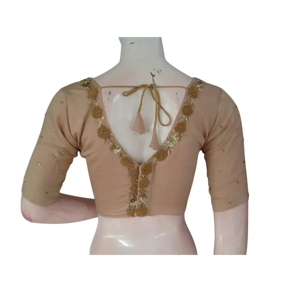 Beige Beauty: A Ready-to-Wear Handcrafted Designer Partywear Readymade Blouse - D3blouses