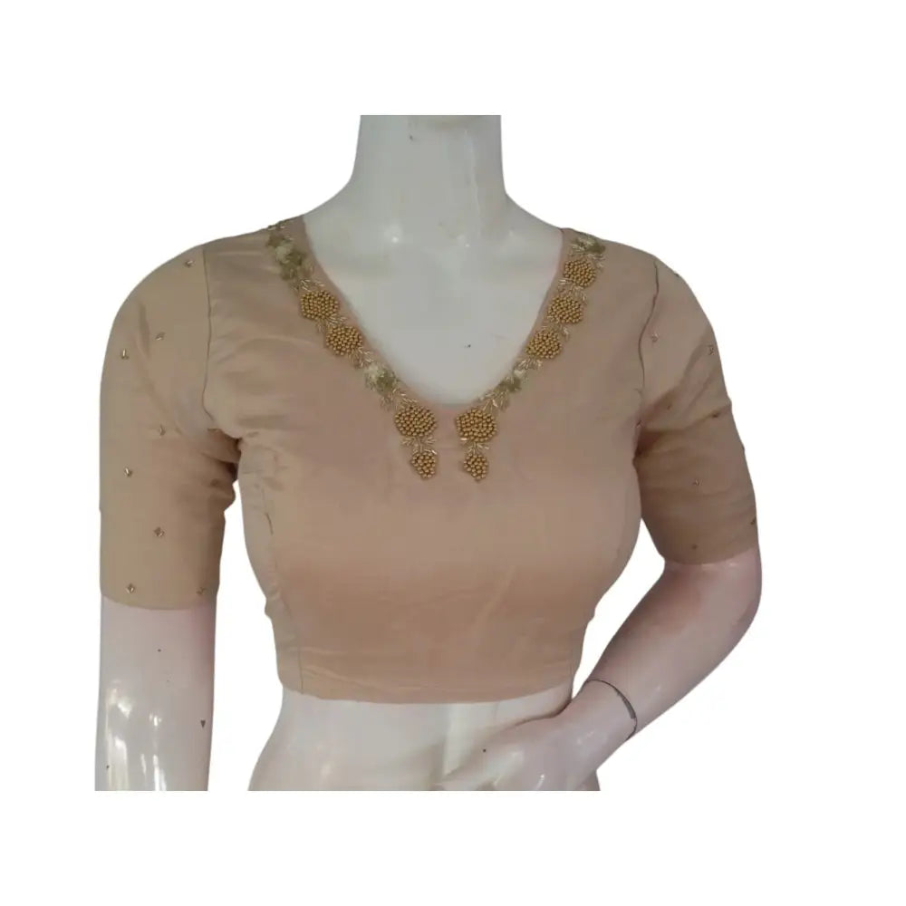 Beige Beauty: A Ready-to-Wear Handcrafted Designer Partywear Readymade Blouse - D3blouses