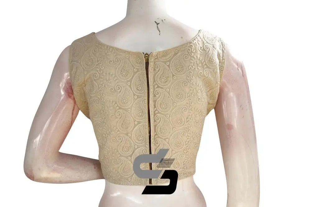 Beige Color Chikankari Embroidery Boat Neck Readymade Saree blouse - D3blouses