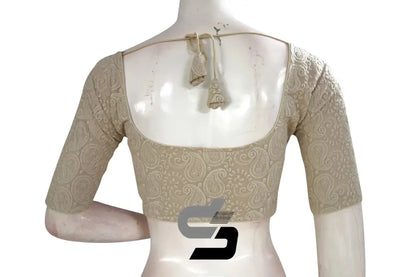 Beige Color Chikankari Embroidery Readymade saree blouse - D3blouses