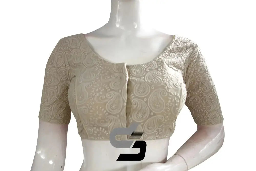 Beige Color Chikankari Embroidery Readymade saree blouse - D3blouses