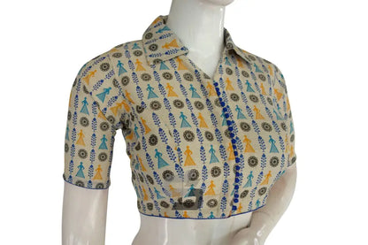 Beige Color Jute Cotton Collar Neck Readymade Blouse - D3blouses