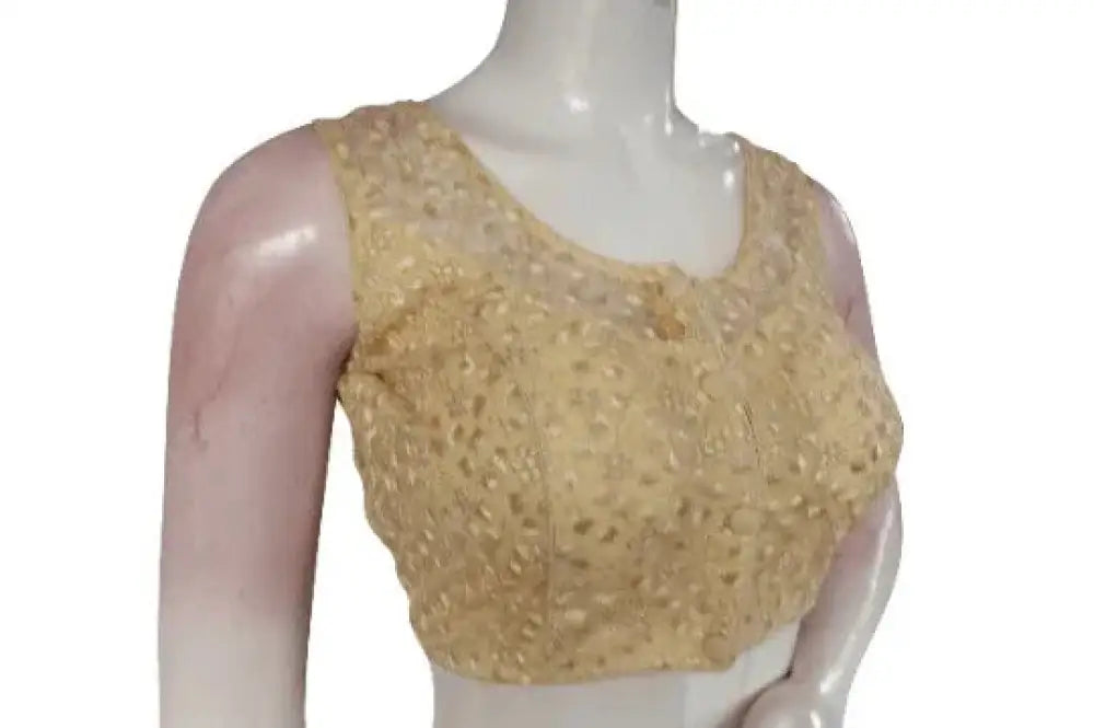 Beige Color Netted Embroidery Designer Readymade Blouse - D3blouses