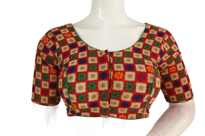 Beige Color Patola Print Cotton Readymade Saree Blouse - D3blouses