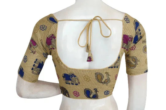 Beige Color Printed silk Readymade saree blouse - D3blouses