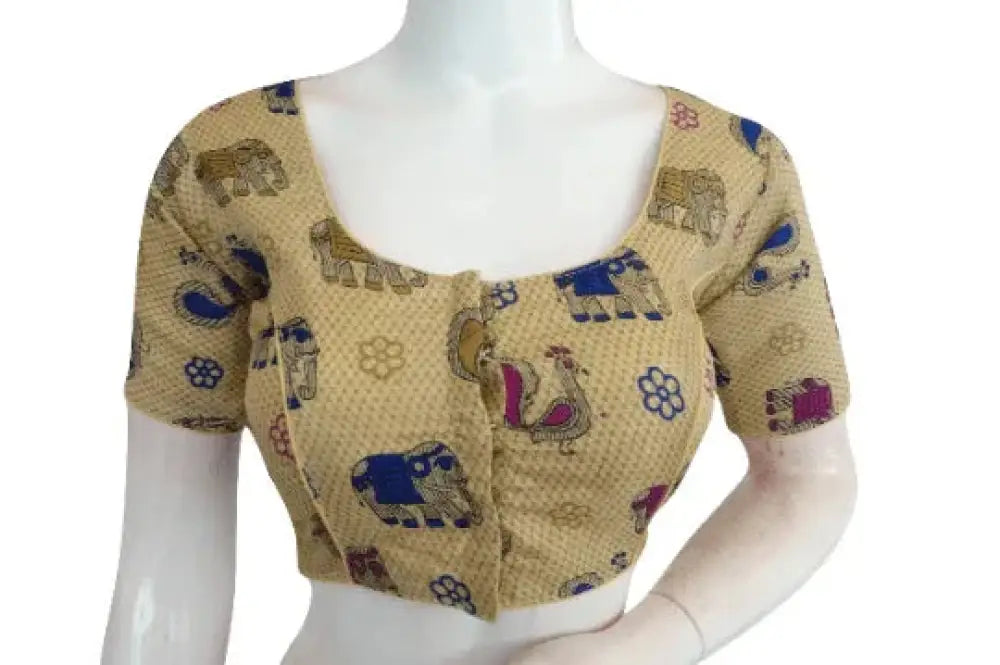 Beige Color Printed silk Readymade saree blouse - D3blouses