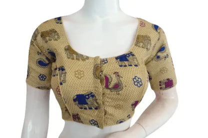 Beige Color Printed silk Readymade saree blouse - D3blouses