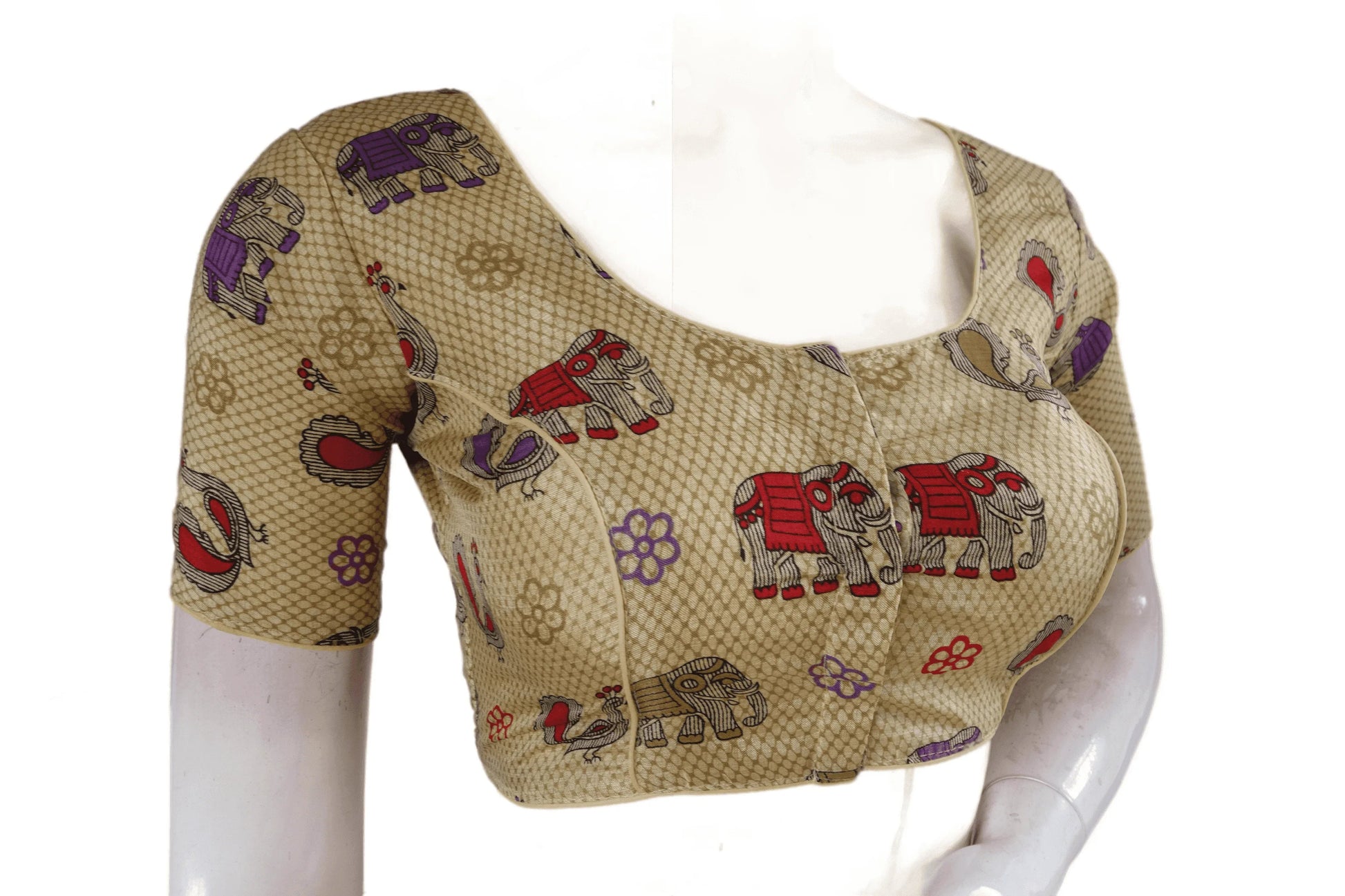 Beige Color Printed silk Readymade saree blouse - D3blouses